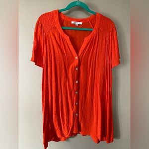 Rose & Olive orange colored, blouse with embroidered, dotted embellishments